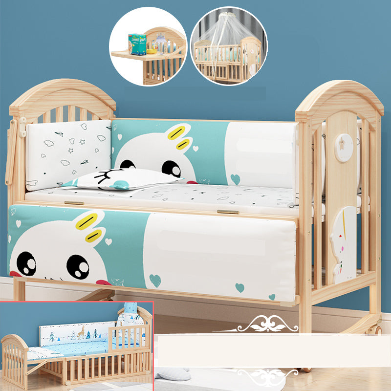 Contemporary Wooden Nursery Crib Rectangle Brown with Casters