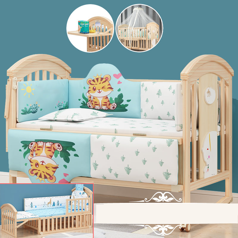 Contemporary Wooden Nursery Crib Rectangle Brown with Casters