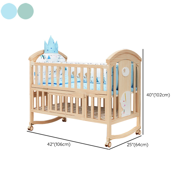 Contemporary Wooden Nursery Crib Rectangle Brown with Casters