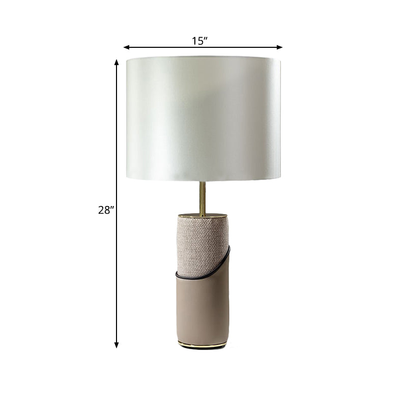 Fur Cylinder Nightstand Light Modernism 1 Head Grey Table Lamp with Drum White Fabric Shade