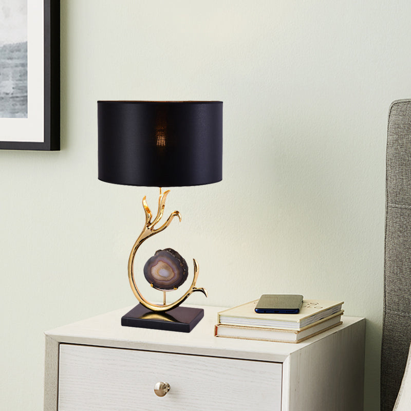 Branch Metal Desk Light Modernism 1 Bulb Gold Agate Table Lamp with Black Fabric Shade