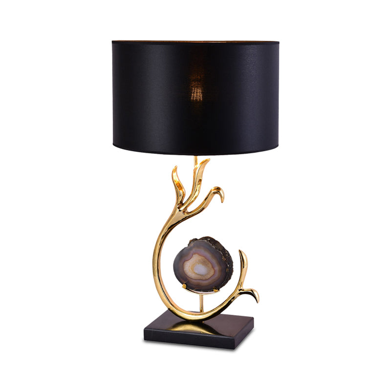 Branch Metal Desk Light Modernism 1 Bulb Gold Agate Table Lamp with Black Fabric Shade