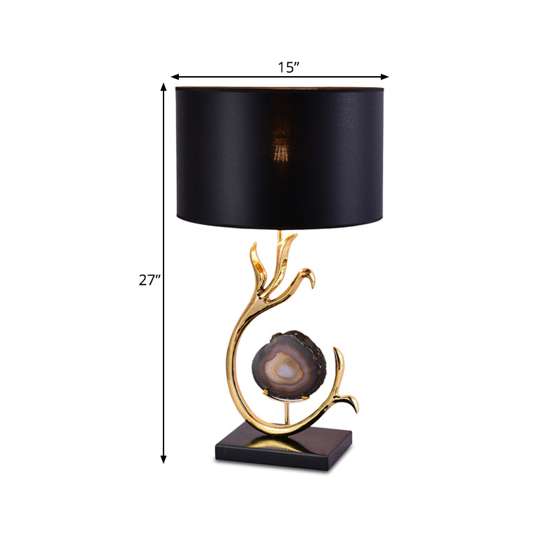 Branch Metal Desk Light Modernism 1 Bulb Gold Agate Table Lamp with Black Fabric Shade