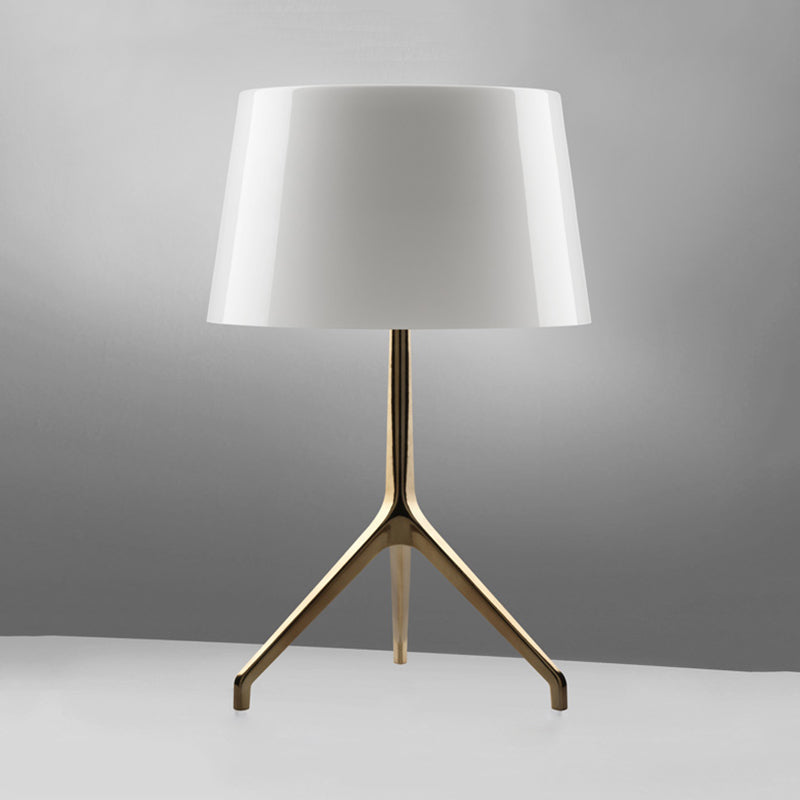 Simple Tripod Night Table Light Metal 1 Light Bedroom Nightstand Lamp in Gold with Barrel White/Black Fabric Shade