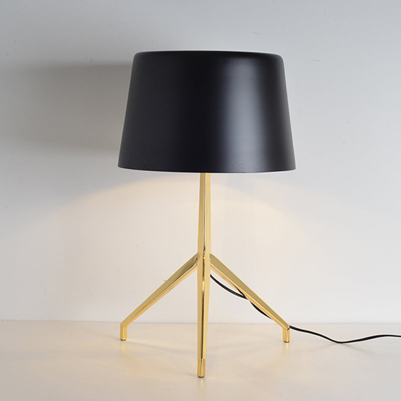 Simple Tripod Night Table Light Metal 1 Light Bedroom Nightstand Lamp in Gold with Barrel White/Black Fabric Shade