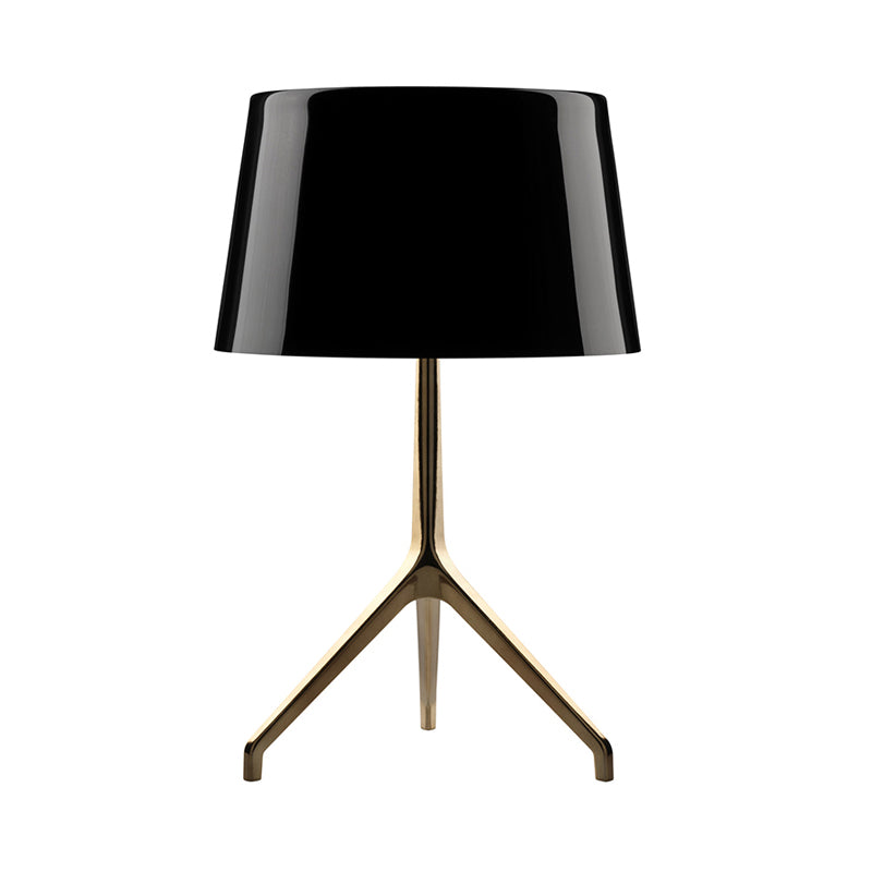 Simple Tripod Night Table Light Metal 1 Light Bedroom Nightstand Lamp in Gold with Barrel White/Black Fabric Shade