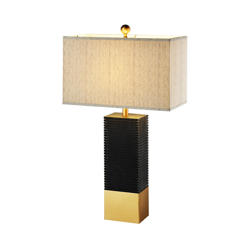 Black Finish Rectangle Desk Lighting Modernism 1-Bulb Metallic Table Lamp with Beige Fabric Shade