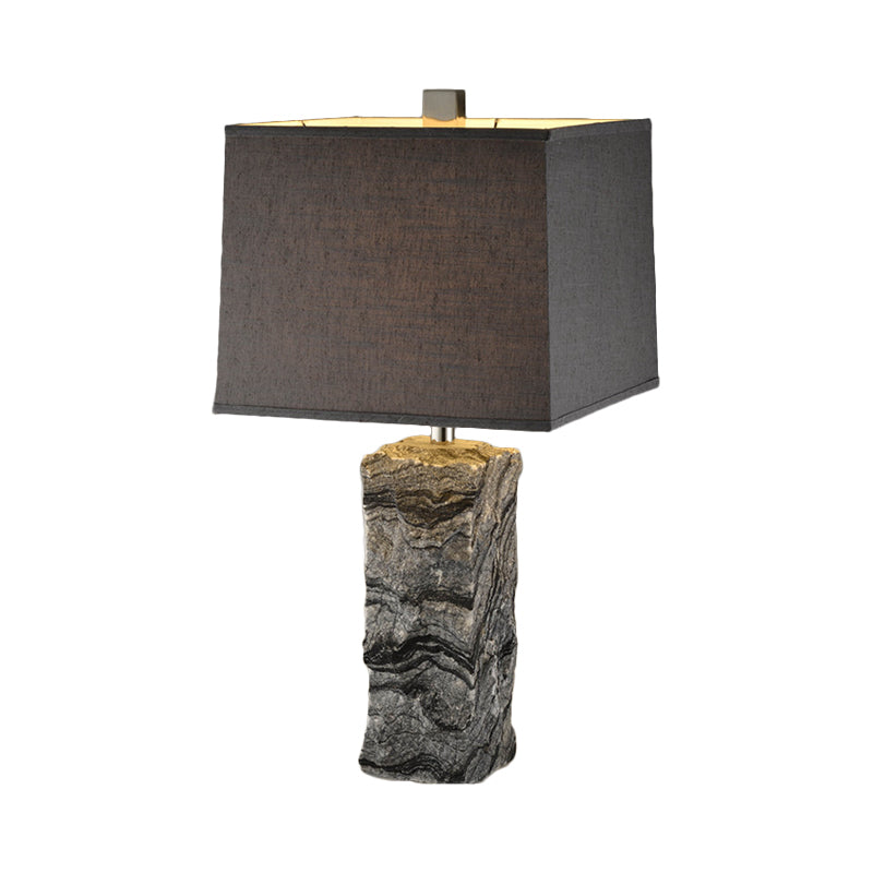 Marble Rectangular Night Table Light Modernism 1-Head Desk Lamp in Black with Fabric Shade