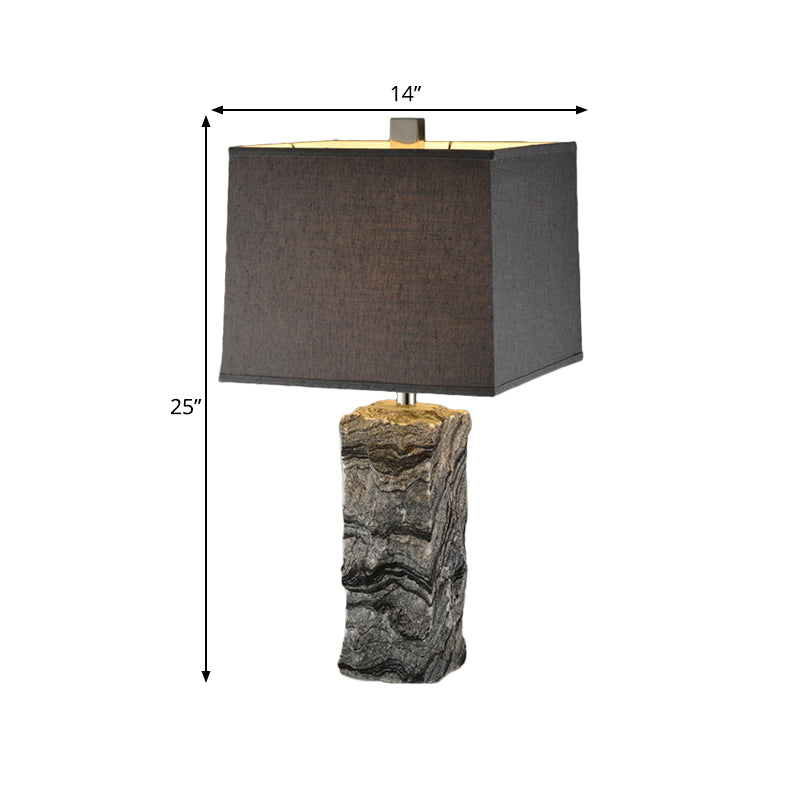 Marble Rectangular Night Table Light Modernism 1-Head Desk Lamp in Black with Fabric Shade