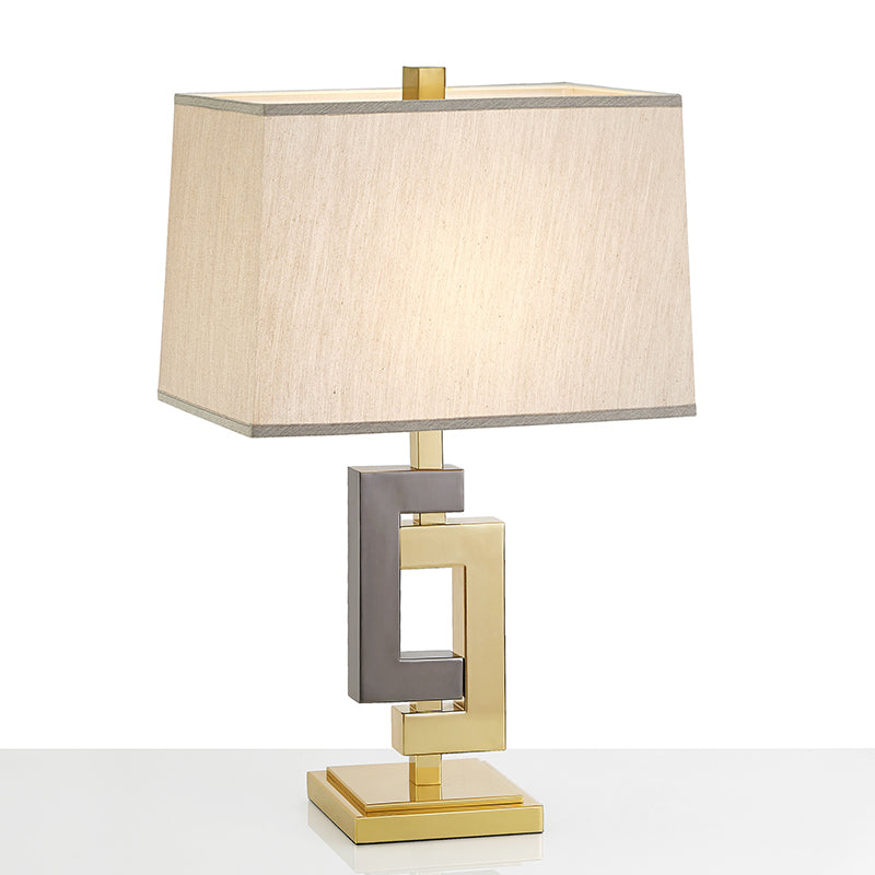 Splicing Table Light Modernist Metallic 1 Light Grey and Gold Desk Lamp with Cuboid White Fabric Shade