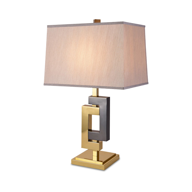 Splicing Table Light Modernist Metallic 1 Light Grey and Gold Desk Lamp with Cuboid White Fabric Shade