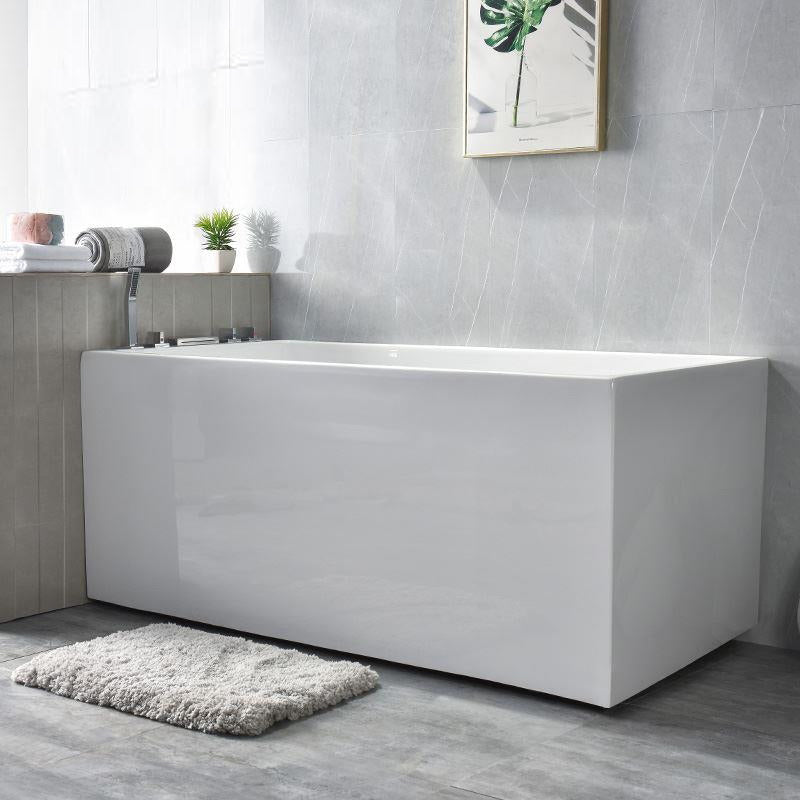 Back to Wall Acrylic Bathtub Stand Alone White Rectangular Bath