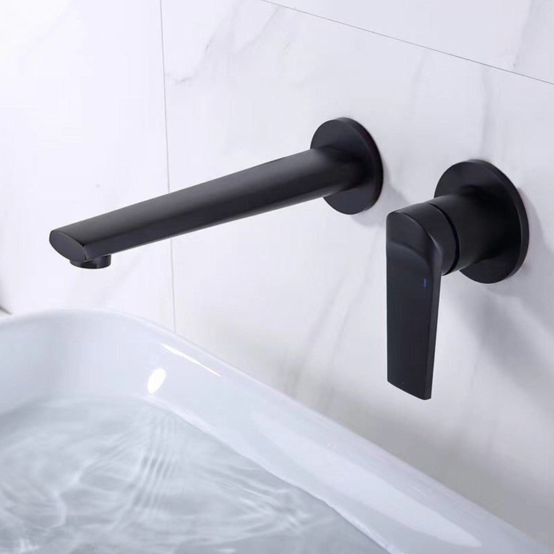 2 Holes Sink Faucet Single Lever Handle Wall-Mounted Low Arc Bathroom Faucet