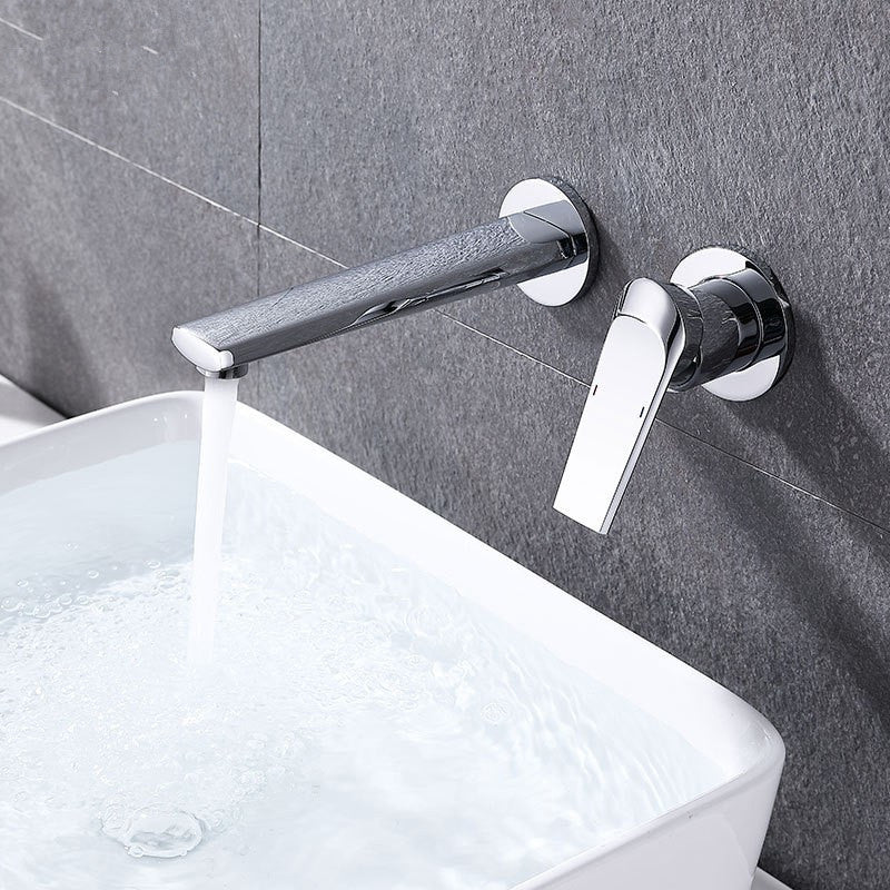 2 Holes Sink Faucet Single Lever Handle Wall-Mounted Low Arc Bathroom Faucet