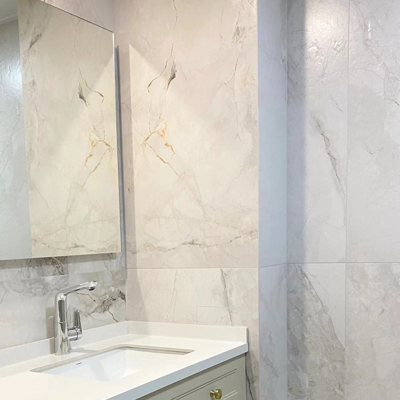 Rectangle White Singular Tile Marble Floor and Wall for Bathroom