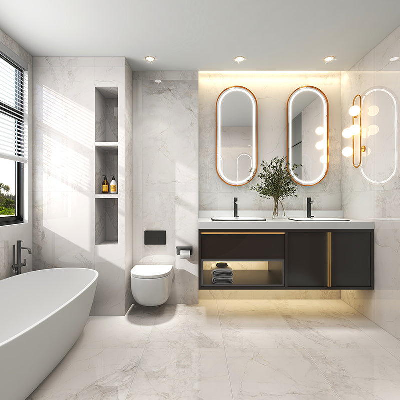 Rectangle White Singular Tile Marble Floor and Wall for Bathroom