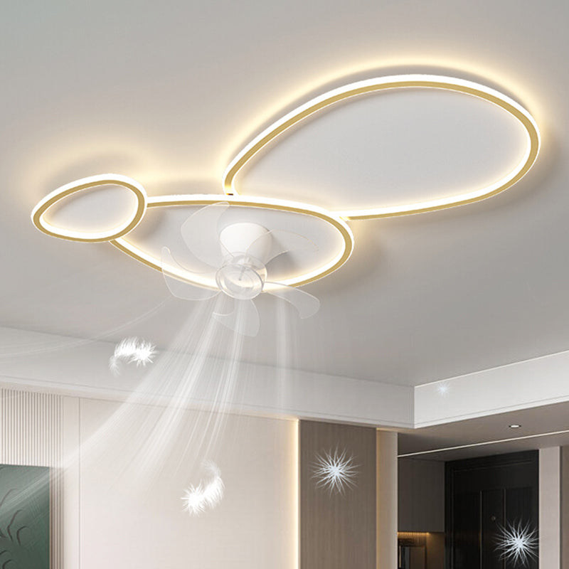 Contemporary LED Ceiling Fan Light Geometric Rotatable Fan Light Ceiling in White