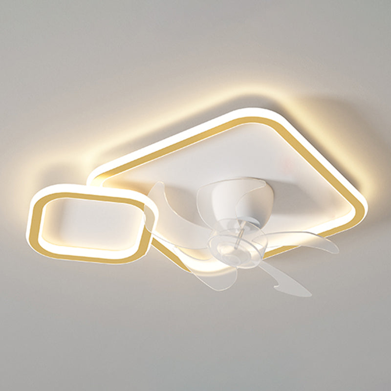 Contemporary LED Ceiling Fan Light Geometric Rotatable Fan Light Ceiling in White