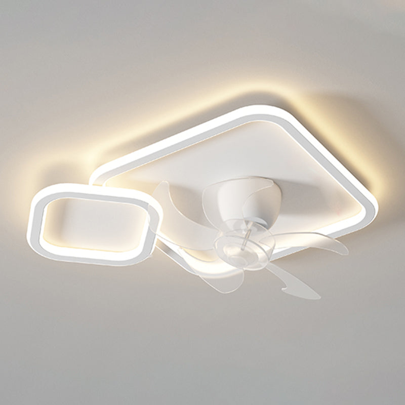 Contemporary LED Ceiling Fan Light Geometric Rotatable Fan Light Ceiling in White