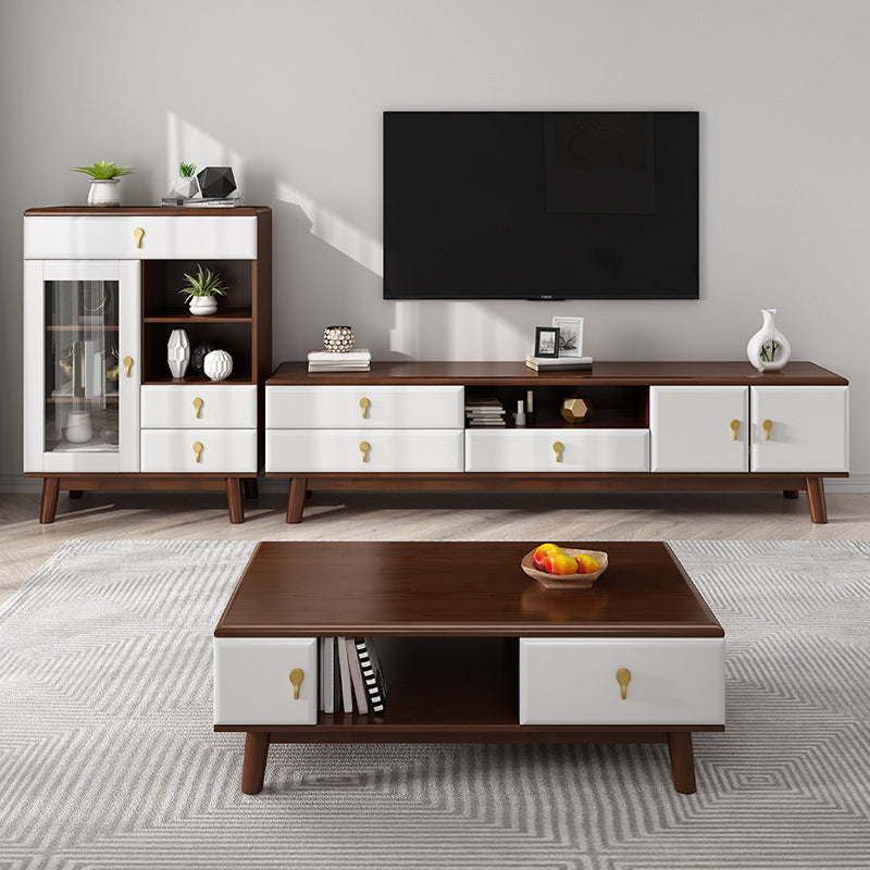 Solid Wood Stand Console Scandinavian TV Media Console with Drawers