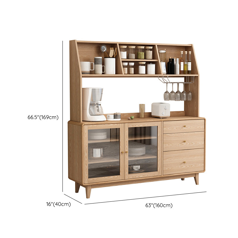 Contemporary Dining Hutch Rubber Wood Storage Cabinet for Dining Room