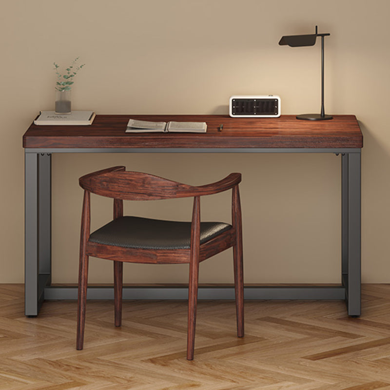 Rectangle Solid Wood Office Desk Antique Finish Computer Desk with Metal Legs