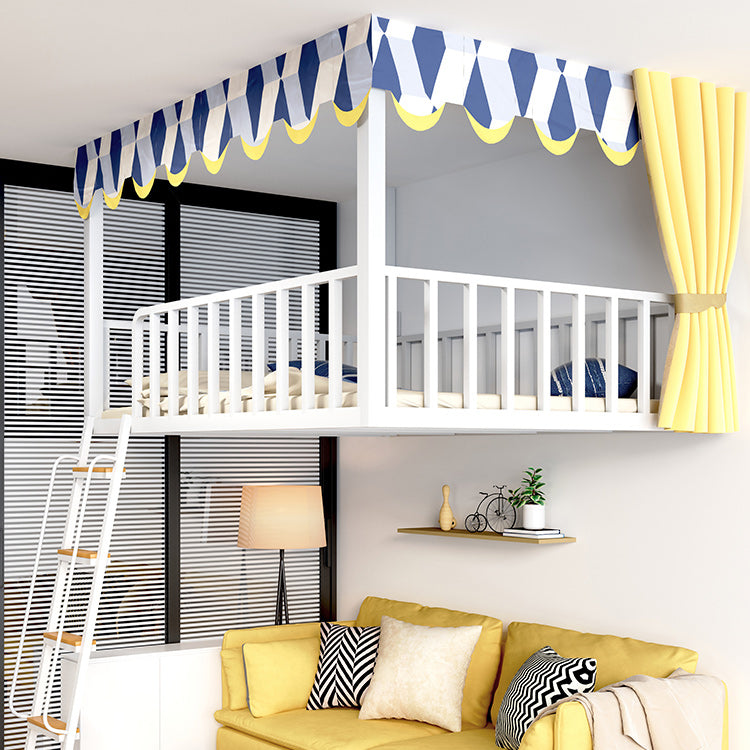 Black/White Loft Bed Metal Open Frame Kids Bed with Guardrail