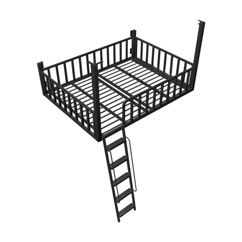 Black/White Loft Bed Metal Open Frame Kids Bed with Guardrail