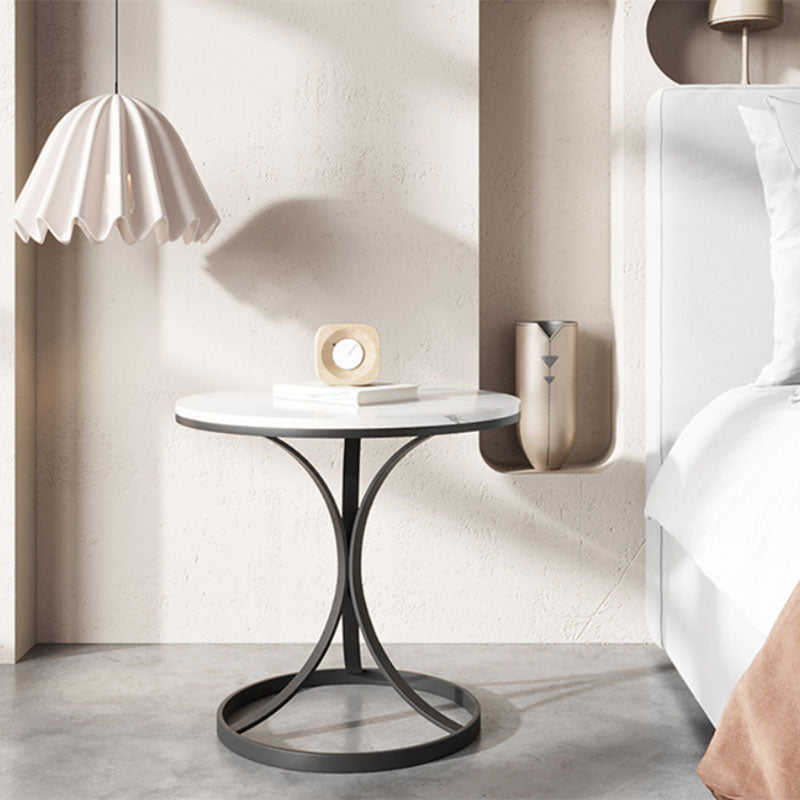 Glam Night Table Stone Accent Table Nightstand with Shelves for Bedroom