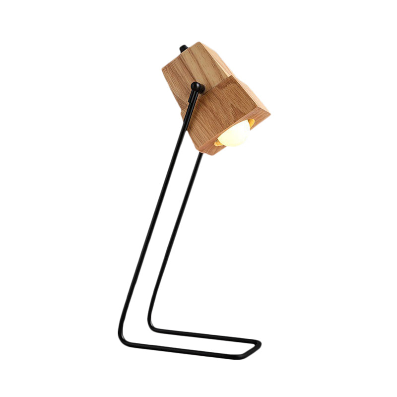 Holzglockenform-Aufgabe Lampe moderne 1-Licht-Beige Lesebuch Licht mit schwarzem schlankem Arm