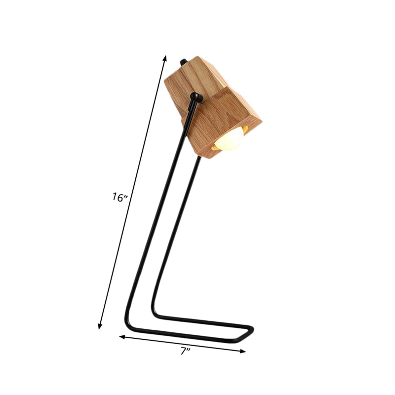 Holzglockenform-Aufgabe Lampe moderne 1-Licht-Beige Lesebuch Licht mit schwarzem schlankem Arm