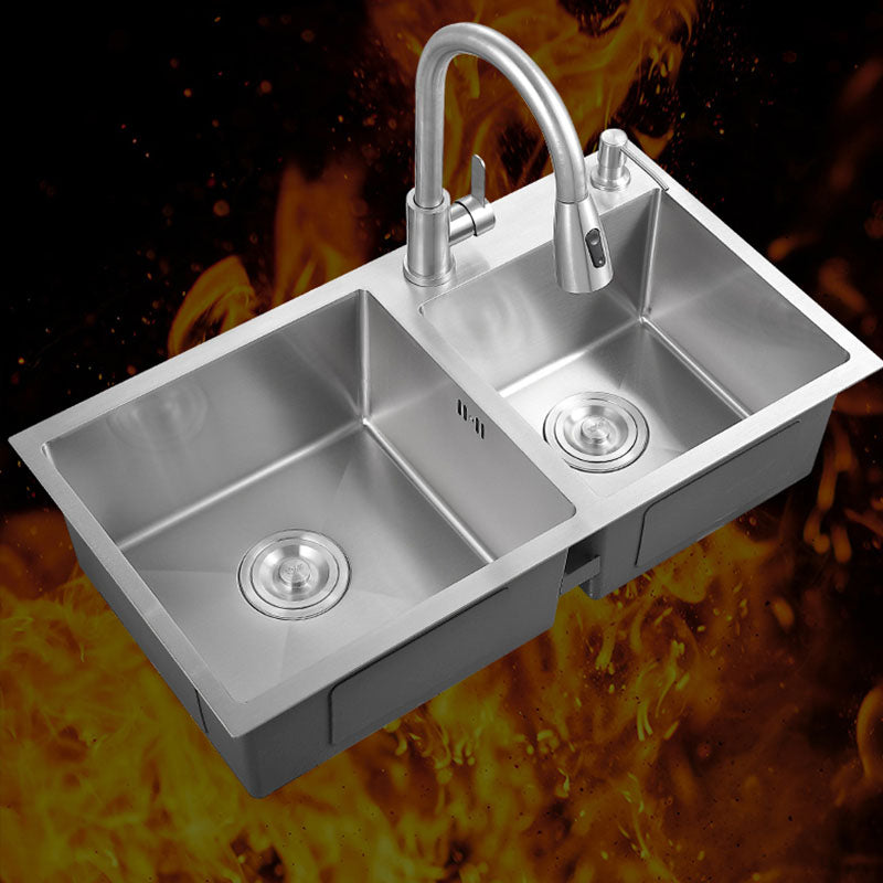 Modern Kitchen Sink Rectangular Stainless Sink with Kitchen Pull-out Faucet