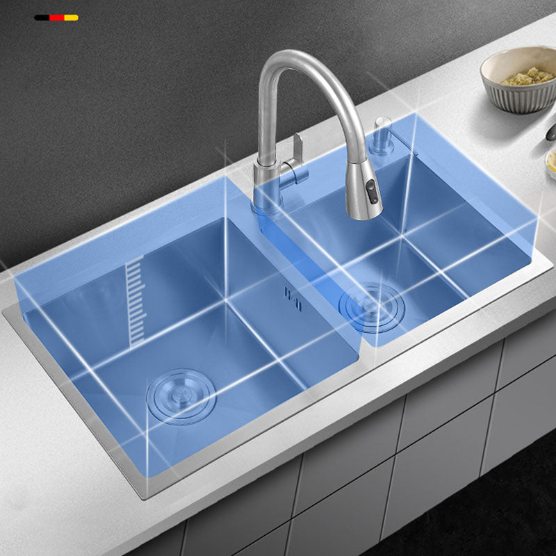 Modern Kitchen Sink Rectangular Stainless Sink with Kitchen Pull-out Faucet