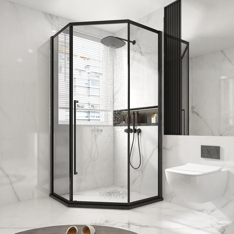 Satin Black Frame Shower Bath Door Transparent Tempered Shower Door