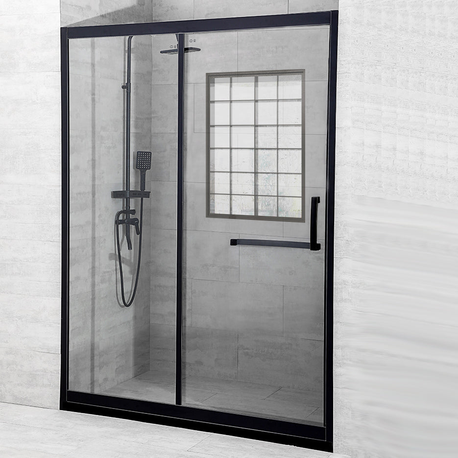 Black Single Sliding Shower Door Framed Tempered Shower Doors