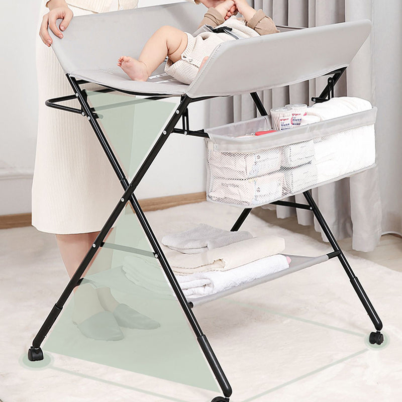 Modern Flat Top Baby Changing Table Metal Folding Changing Table with Safety Rails