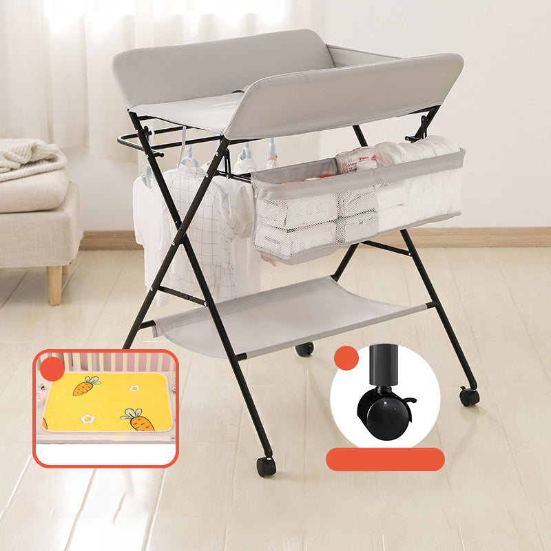 Modern Flat Top Baby Changing Table Metal Folding Changing Table with Safety Rails