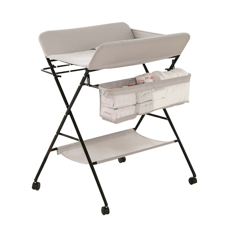 Modern Flat Top Baby Changing Table Metal Folding Changing Table with Safety Rails