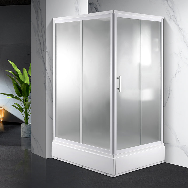 Single Sliding Frosted Shower Kit Rectangle White Shower Stall