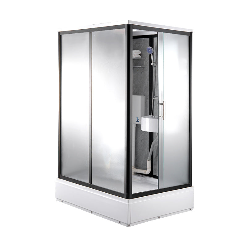 Single Sliding Frosted Shower Kit Rectangle White Shower Stall