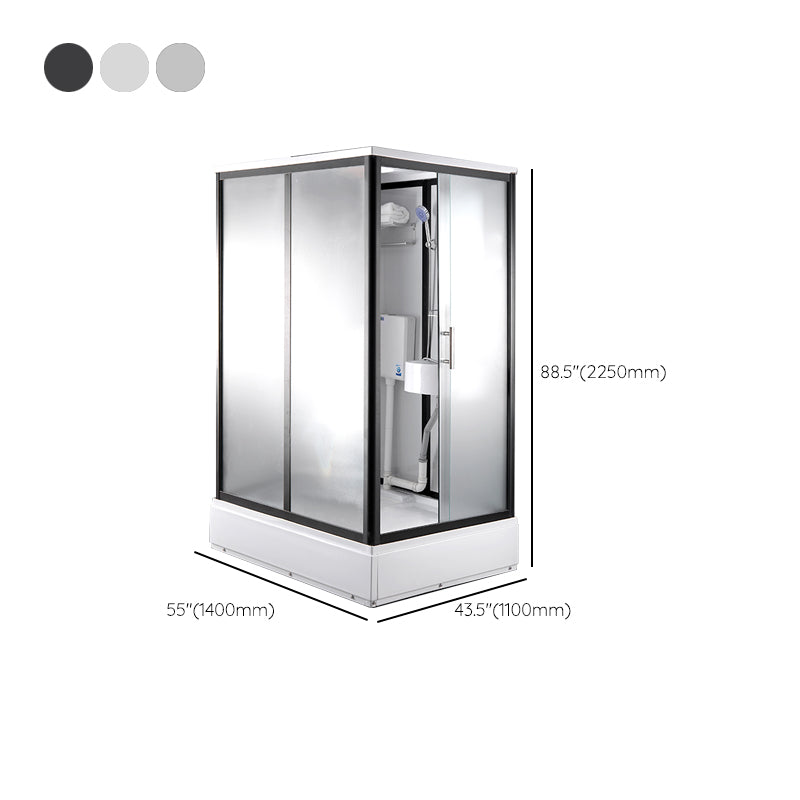 Single Sliding Frosted Shower Kit Rectangle White Shower Stall