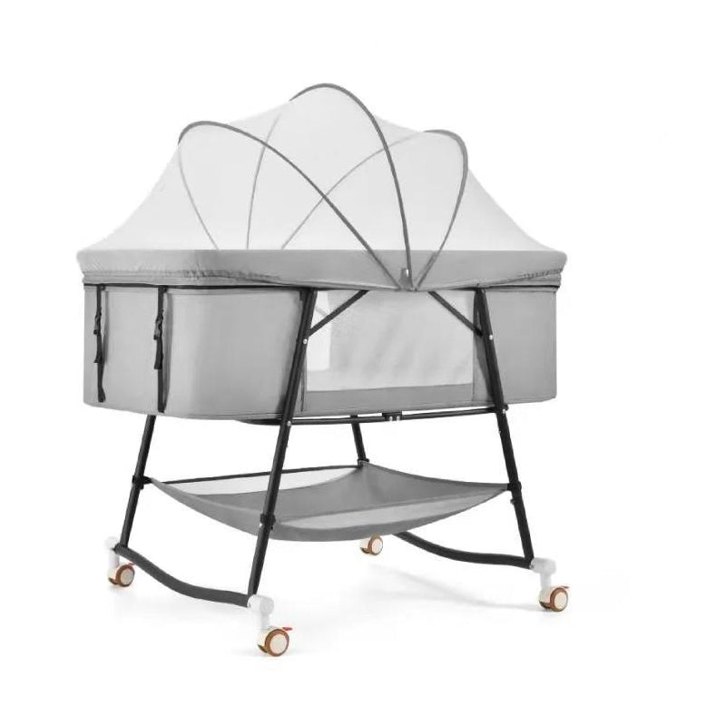 Metal Folding Bassinet Gliding Rectangle Crib Cradle for Toddler and Baby