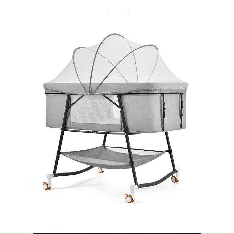 Metal Folding Bassinet Gliding Rectangle Crib Cradle for Toddler and Baby