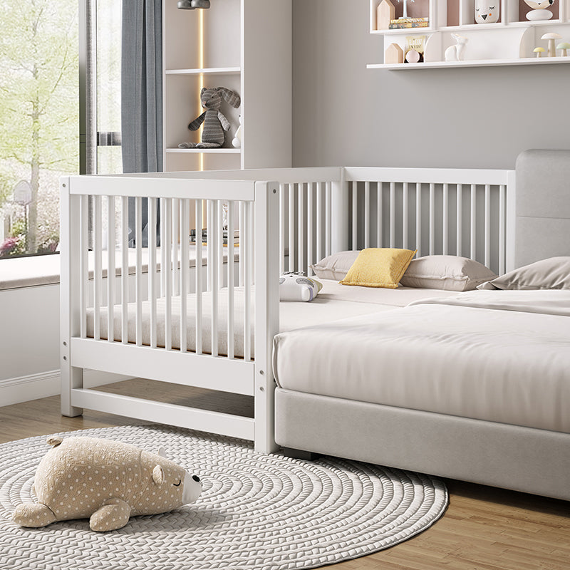 White Baby Crib Scandinavian Beech Nursery Bed with Guardrails