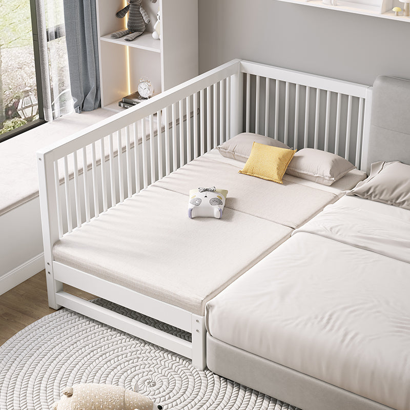 White Baby Crib Scandinavian Beech Nursery Bed with Guardrails