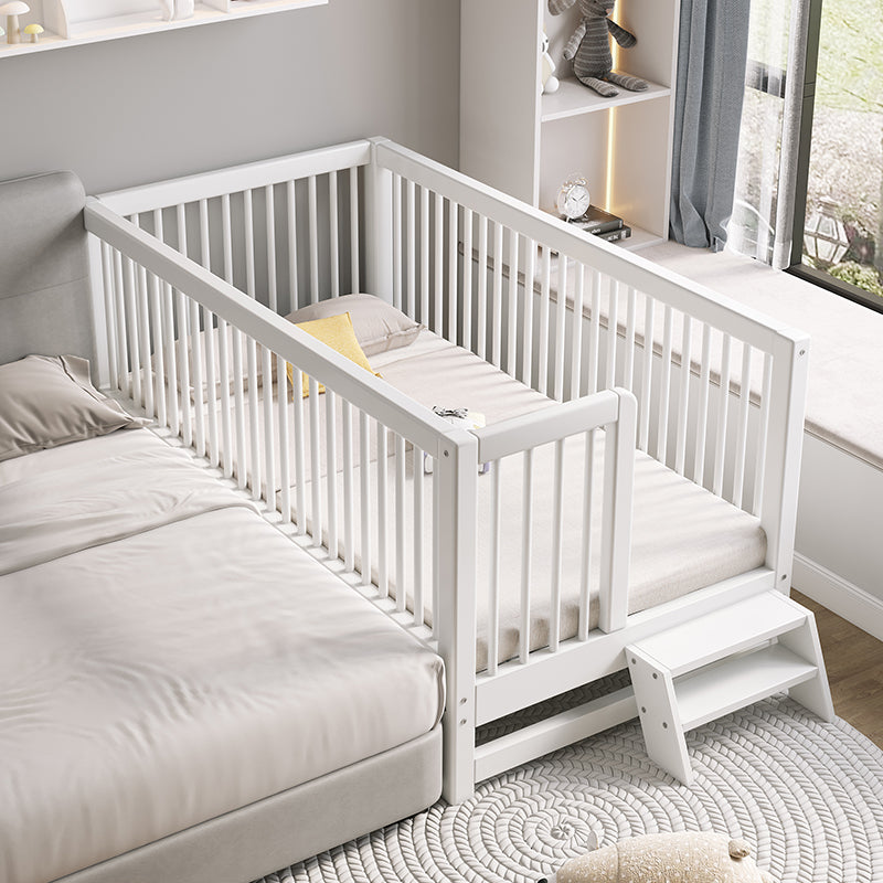 White Baby Crib Scandinavian Beech Nursery Bed with Guardrails