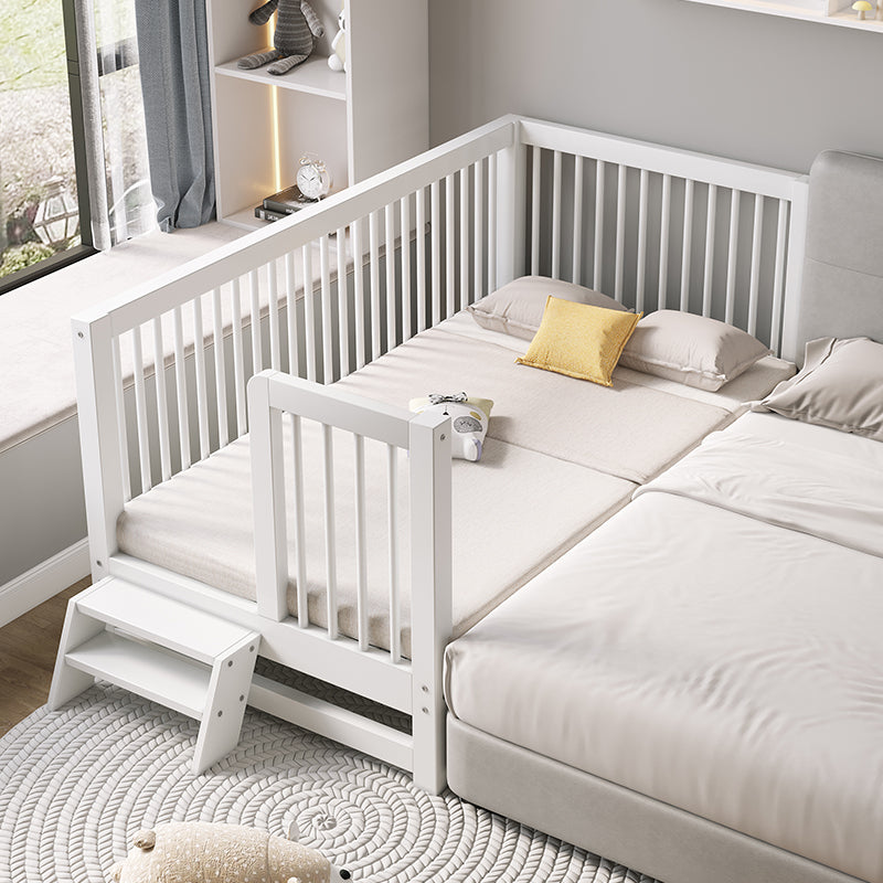 White Baby Crib Scandinavian Beech Nursery Bed with Guardrails