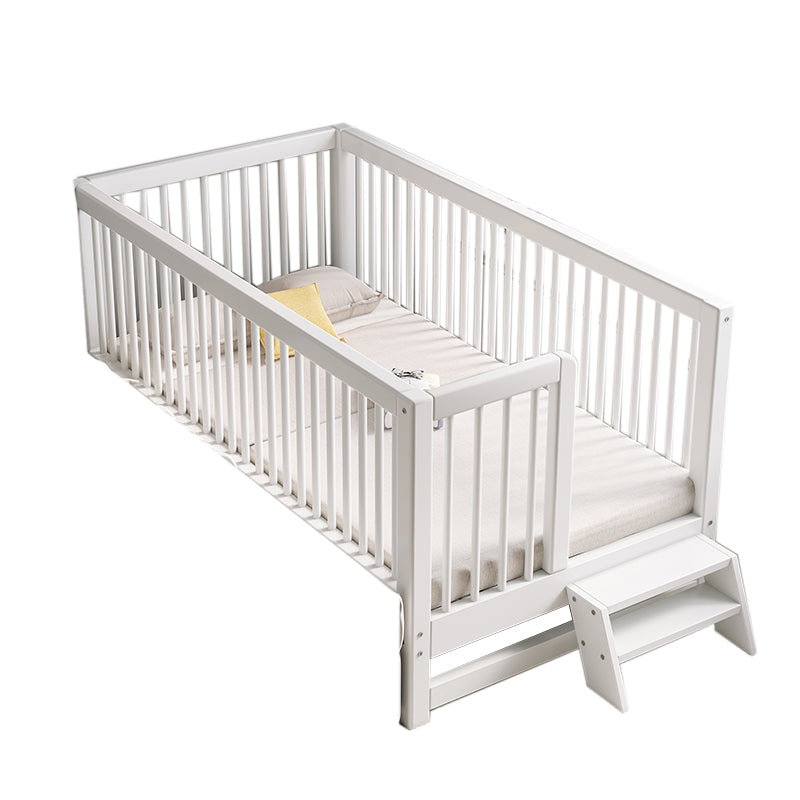 White Baby Crib Scandinavian Beech Nursery Bed with Guardrails