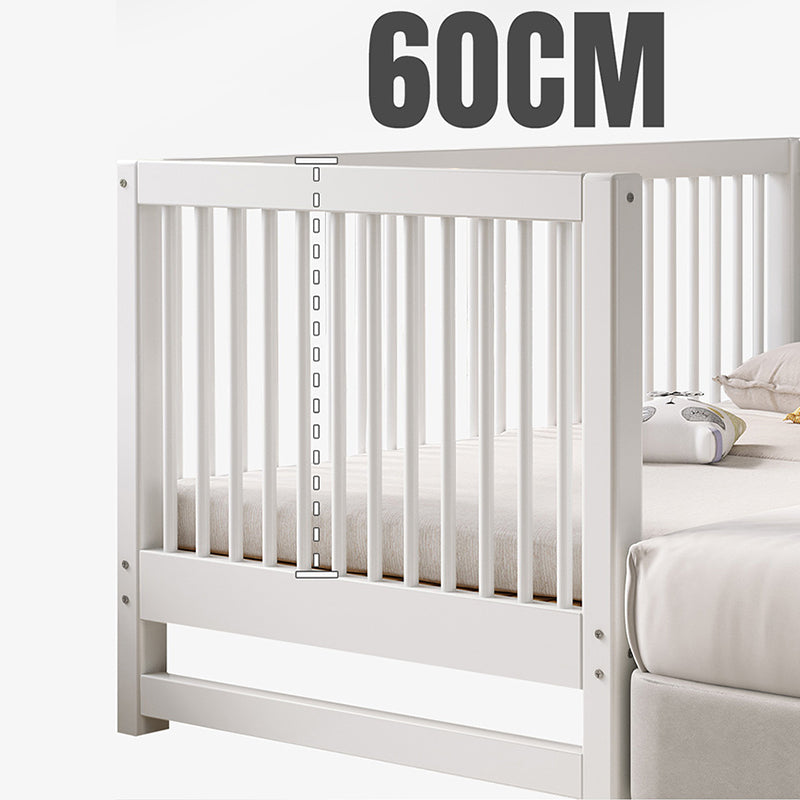 White Baby Crib Scandinavian Beech Nursery Bed with Guardrails