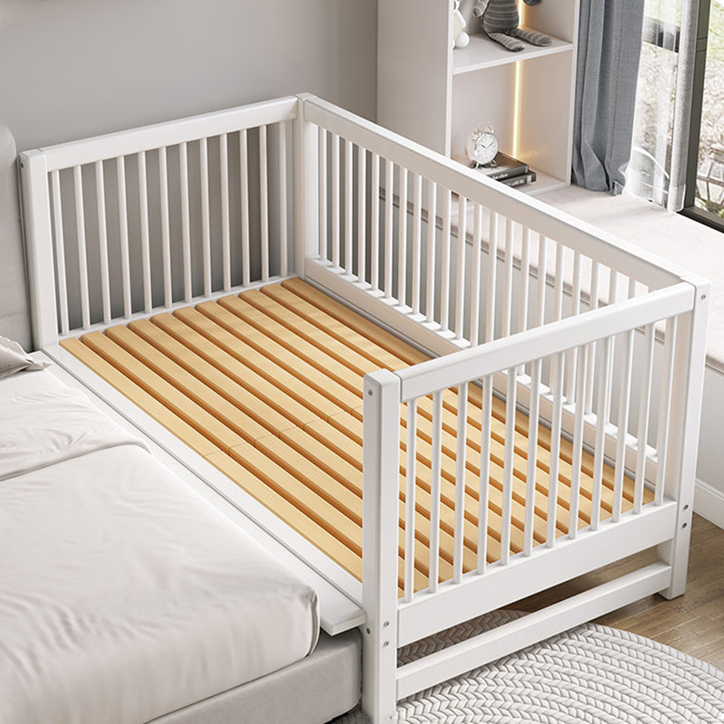 White Baby Crib Scandinavian Beech Nursery Bed with Guardrails